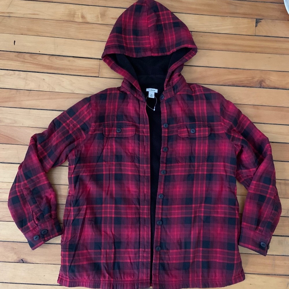 NWOT Women's Fleece-Lined Flannel Hoodie, Plaid XS
